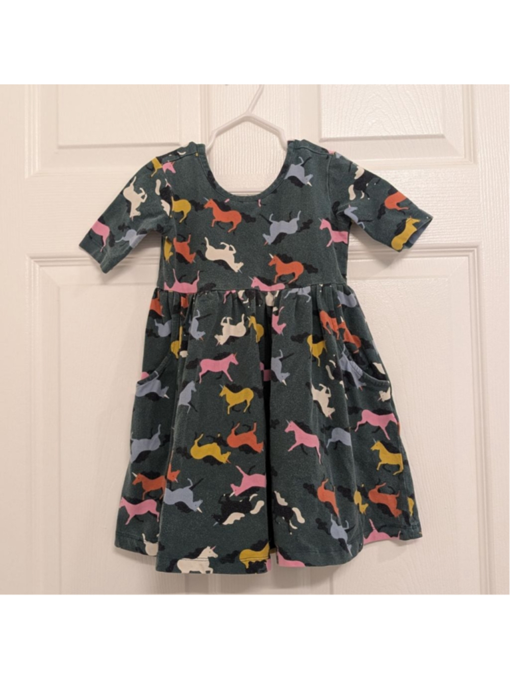 Girls Hanna Andersson Casual Dress 4 Green Multicolor Rainbow Unicorns